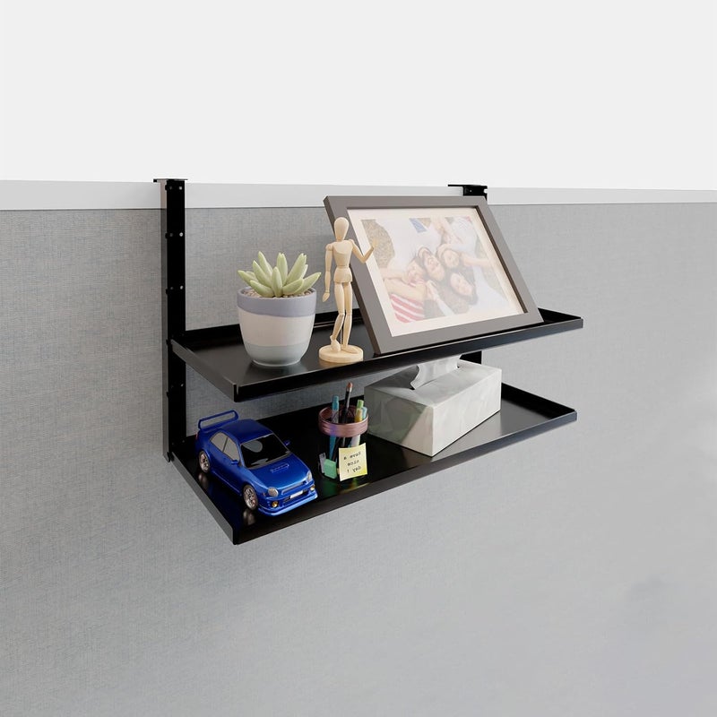 AKBFOX Office Cubicle Shelf - 14.2'' x 5.9'' Dual-Tier Storage Organizer Floating Corner Rack Hanging Shelf Height Adjustable Home Office Essentials for Planter Statue Decor Photo Frame - Image 1